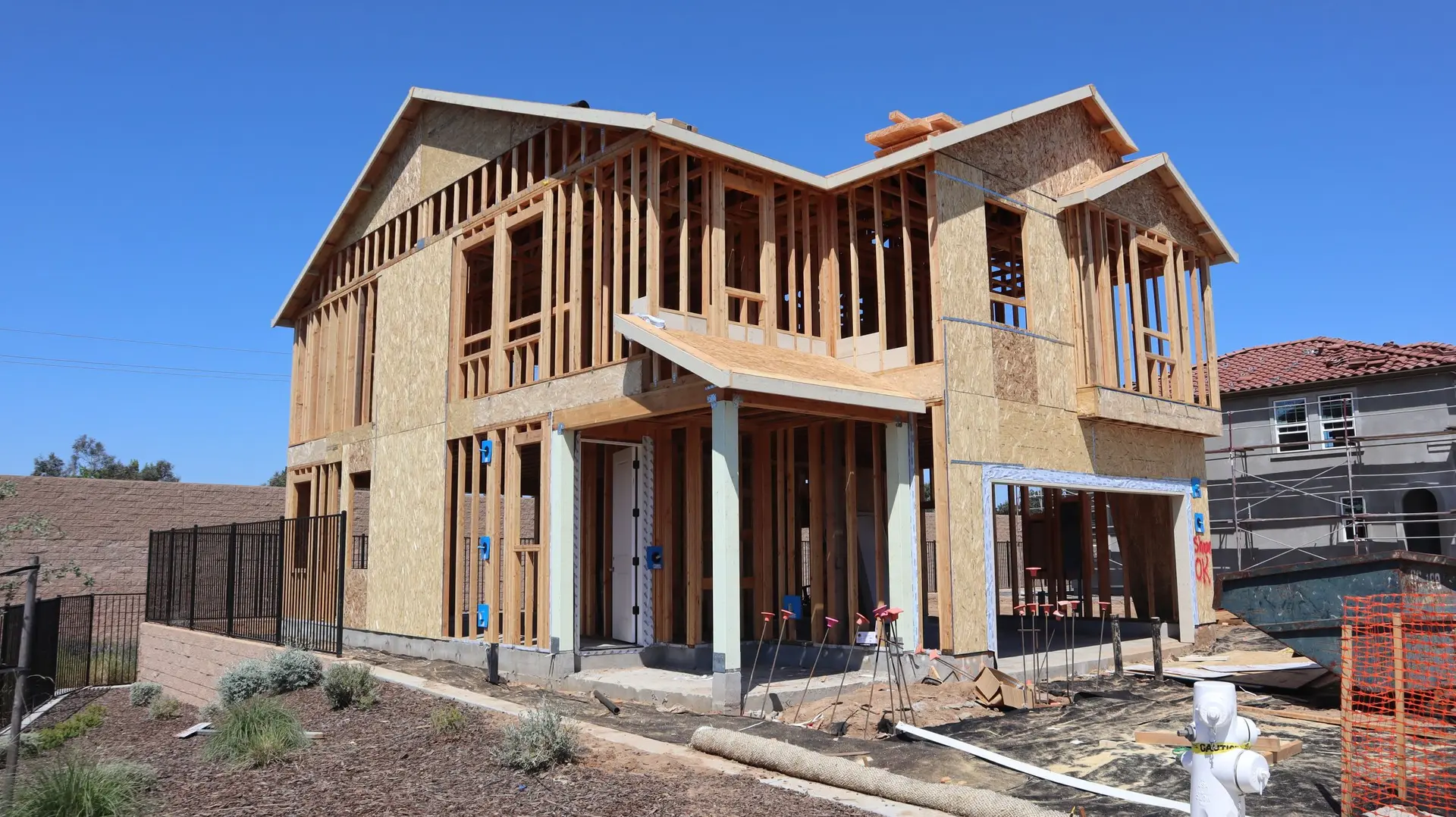 Two-story wood frame house under construction